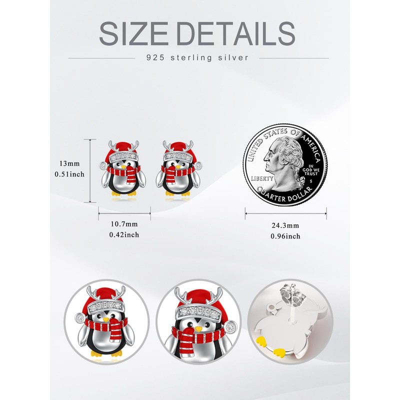 Shusukue Penguin Earrings Christmas Stud Earrings 925 Sterling Silver Christmas