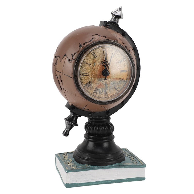 Globe Clock Decorative Desk Ornament Resin World Map Clock with