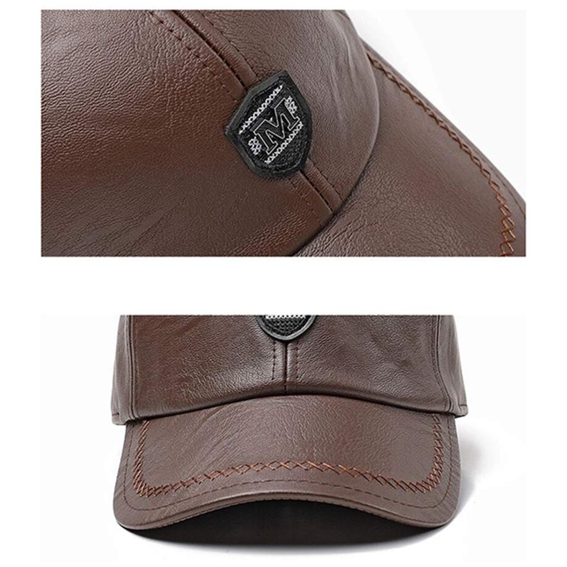 CHENNUO Leather Cap Men's PU Leather Baseball Cap Winter Baseball