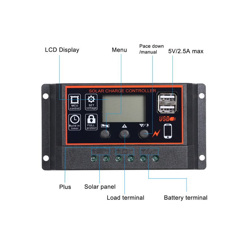 30A 12V / 24V Solar Charge Controller PWM Intelligent Regulator