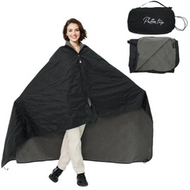Wearable Warm Camping Blanket Waterproof Windproof Quilted Fleece Stadium Outdoor Blanket with Portable Bag for Cold Weather Camping Picnic Sports Pet Beach Travel Car 79*55 inches Black