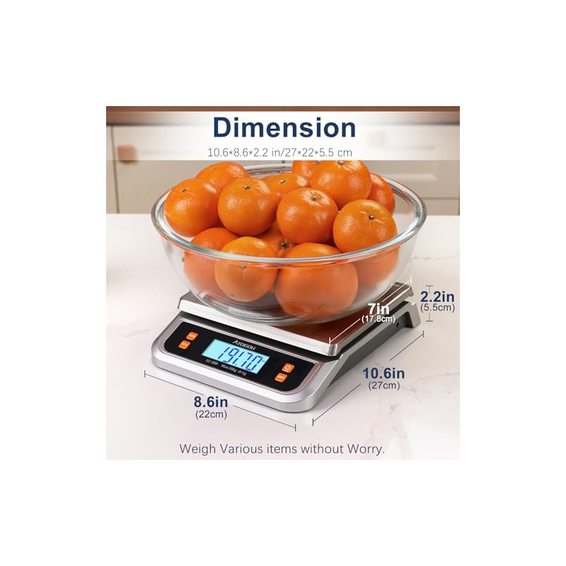 Atogou 88lb Food Scale, Commercial Kitchen Scale Plug-in Usable with