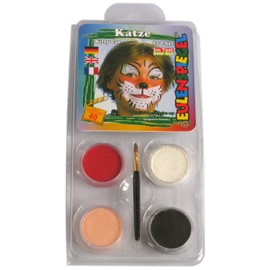 Eulenspiegel 204177 - Cat Motif Set, 4 Colours, 1 Brush, 1 Set of Instructions (English language not guaranteed), for Approx. 40 Masks, Carnival, Theme Party