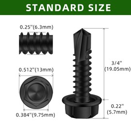 Mellewell #14 x 3/4" Hex Washer Head Self Drilling Screws, Self Tapping Sheet Metal Screws, 410 Stainless Steel, Black Finish, 50 PCS