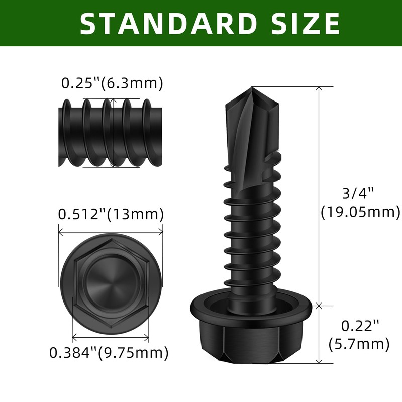 Mellewell #14 x 3/4" Hex Washer Head Self Drilling Screws,