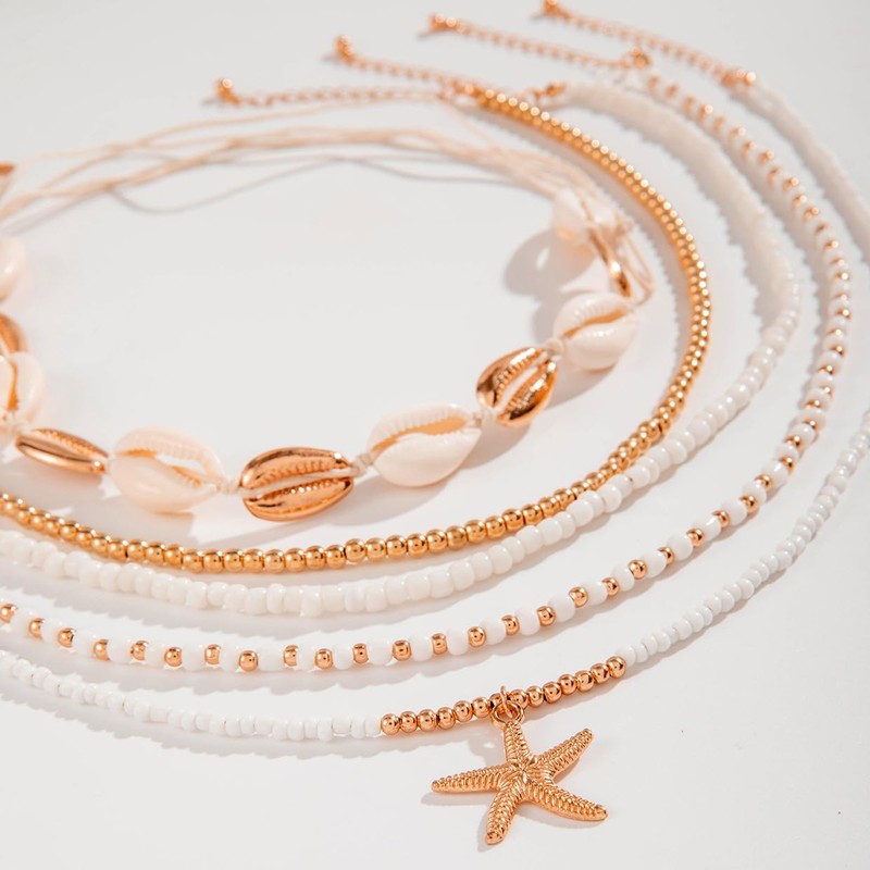 SINLOV Boho Layered Starfish Shell Choker Necklace Bracelet Set Gold