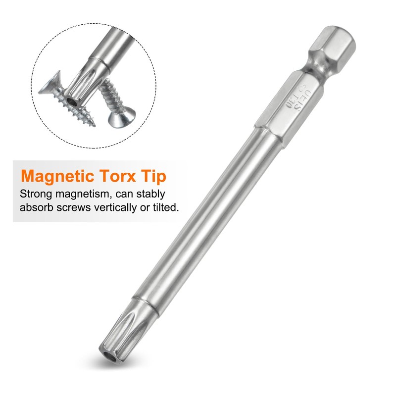 sourcing map T30 Security Torx Bit 1/4" Hex Shank 3"
