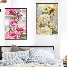 DOUKOYEE 5D DIY Diamond Painting Children Adults Flowers Rose Pictures Painting Colourful Pattern Embroidery Kits 5D Diamond Painting Home Wall Decoration Living Room Bedroom Entrance Decoration (C)