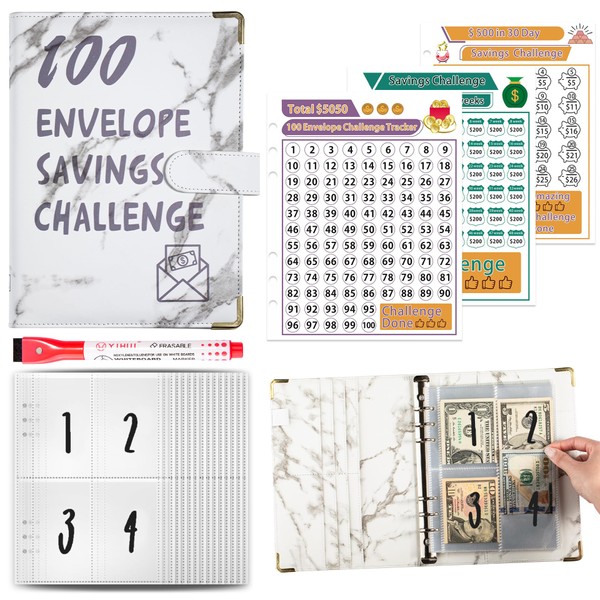 Gorsbark 100 Envelopes Saving Challenge, Money Savings Challenge Book with