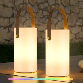 uuffoo 2-Pack Solar Table Lamp Outdoor Lantern 2 in 1 Charging Portable LED Cordless Lights with Remote 8 Colors, Water-Resistant IP44 for Patio Terrace Camping Garden Balcony