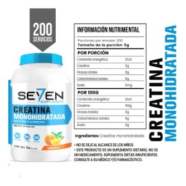 Suplemento Creatina Monohidratada Seven 1 Kg 200 Servicios