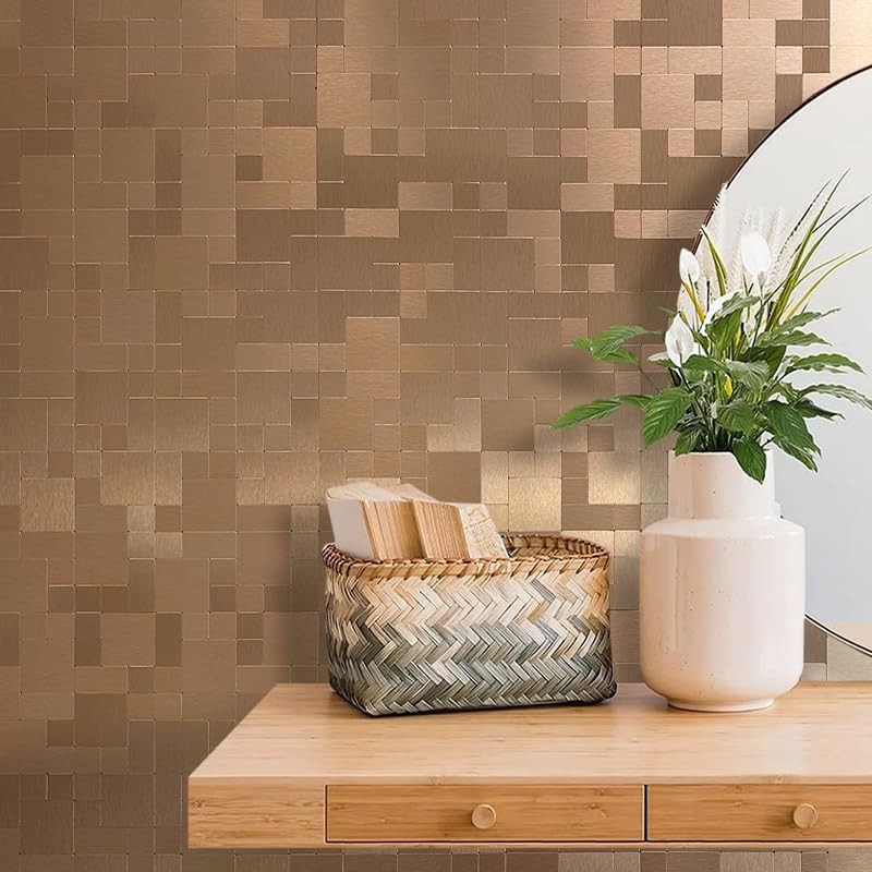 DICOFUN 10 Sheets Copper Peel and Stick Tile Backsplash, Stainless