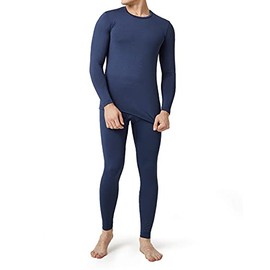 LAPASA Men's Midweight Thermal Underwear Long John Set Fleece Lined Base Layer Top and Bottom M57, 2. Midweight Heather Blue Set, Small