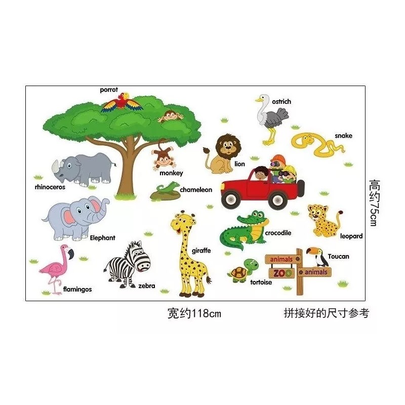 DaraBaby Vinil Decorativo Infantil Animales Ingles Sala Estancia Sala