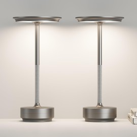 ZTFLOS LED Cordless Table Lights Set of 2, Rechargeable Outdoor Waterproof Portable Touch Battery Table Lamps, Built-in 5000mAh,Battery for Patio/Campsite/Work（Silver ）