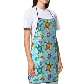 Cute Sea Turtle Beach Kitchen Aprons With Pockets For Men Women Chef Apron Cooking Baking Bbq Painting Ocean Themed Decorative Bib Apron
