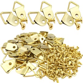 fogman Vilacan Triangle Hanging Can Hook with Wood Screw Hanging Hardware 0.9 inch (22 mm) Set of 100 (Gold)