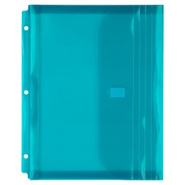 JAM PAPER Plastic 3 Hole Punch Binder Envelopes with Hook & Loop Closure - Letter Booklet - 241.3 x 292.1 mm (9 1/2" x 11 1/2") with 25.4 mm (1") Expansion - Teal - 12/Pack