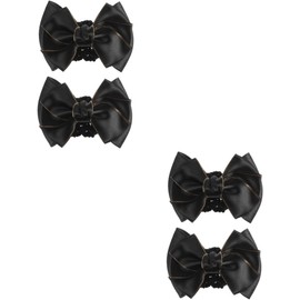 Outanaya 4 Piezas redecilla para el trabajo moño redecillas para el cabello Venda gran lazo de organza mujer neto moños Rendimiento red para el cabello con lazo red de redecilla Black