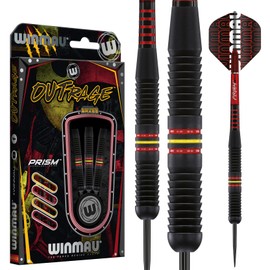 WINMAU Outrage Darts - Steel Tip Coated Brass - Centre Ring - Black (20)