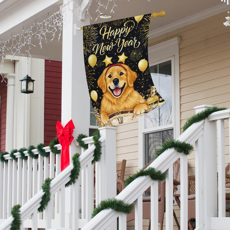 Happy New Year Garden Flag 28x40 Inch Double Sided Burlap