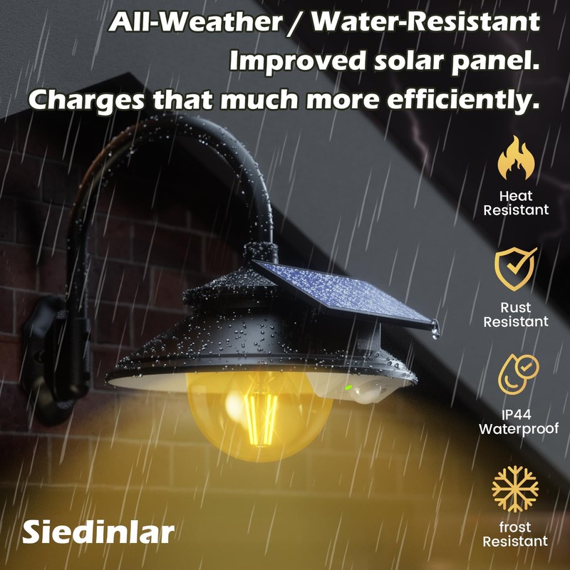 SIEDiNLAR Solar Barn Light Outdoor 3 Modes 2 Lighting, Garage