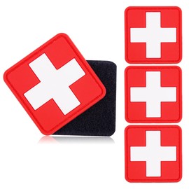 Demearly 4 PCS First Aid Kit Patch, Medic Red Cross Patch Tactical Medical Patches for Packs Military Bags Backpacks Clothings Jackets Hats Pet Harness (PVC, 2" x 2")