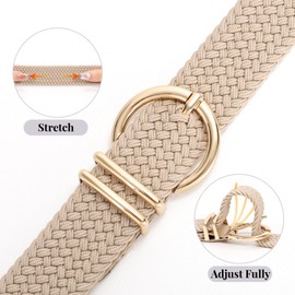 WERFORU Ladies Stretch Belt with Gold Buckle Women's Elastic Braided Woven Belt for Jeans Pants Beige