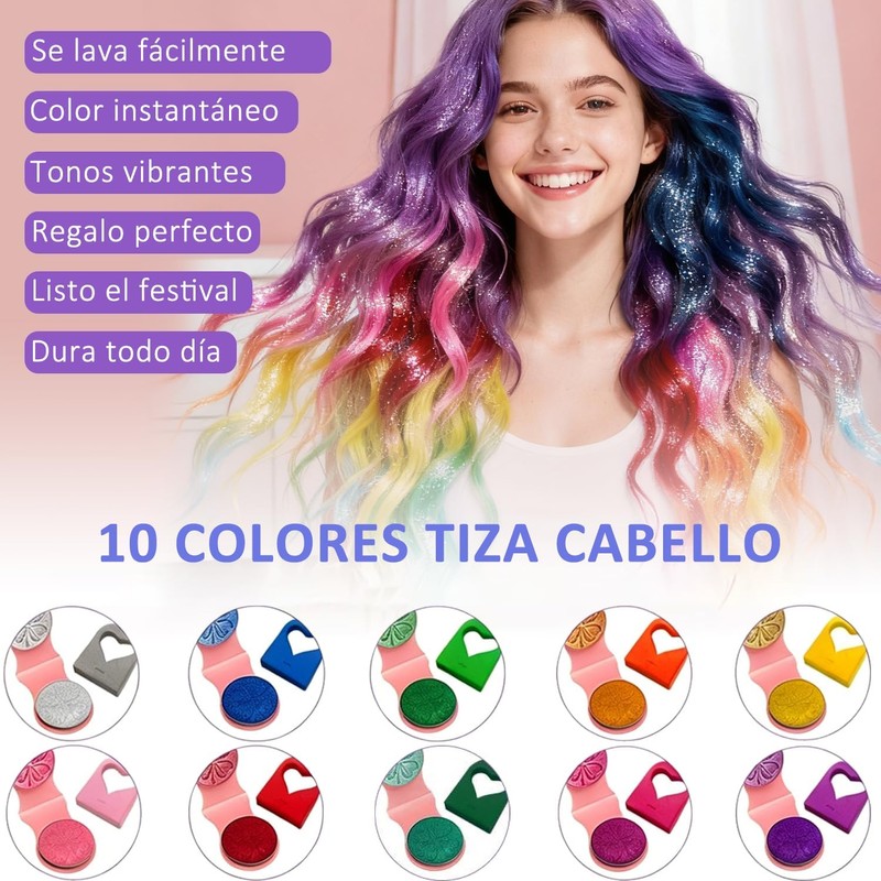 Tinte pelo temporal de 10 Colores, Peine de Tiza Lavable