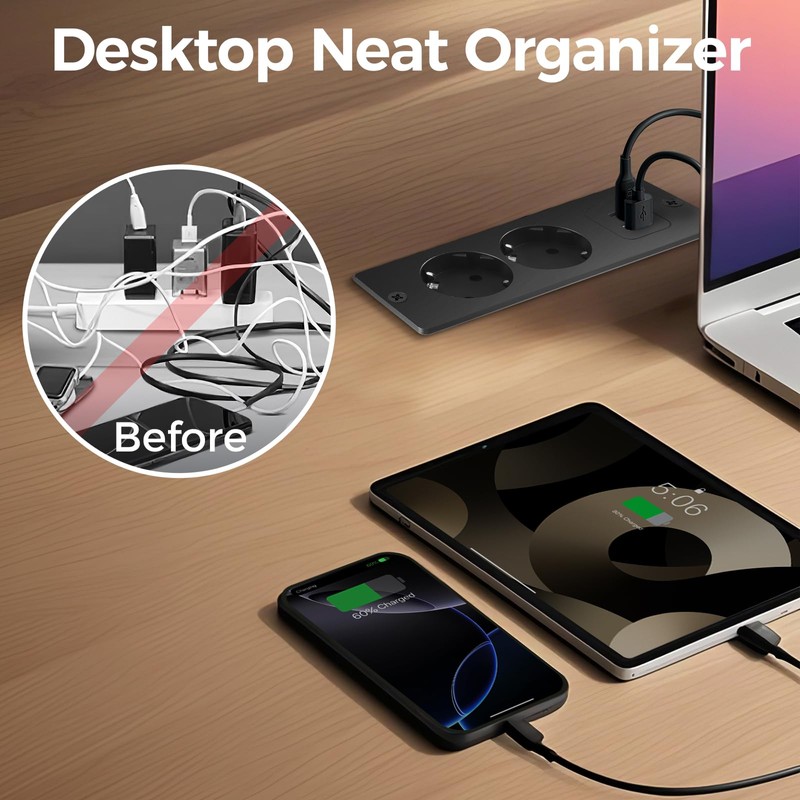 Tischplatte Steckdose mit USB C,Tischsteckdose Doppelstecker für Tischplatte oder Arbeitsflächen,Schreibtisch