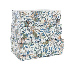 MIZFRUZZY 3-Piece Decorative Storage Boxes with Lids, Magnet and Ribbon, Plain White, Floral, Cardboard Paper Keepsake box Set, Photo Storage Box for Memory, Modern Stylish Home Decor