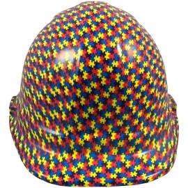 Texas America Safety Company Autism Puzzle Hydro Dipped Cap Style Hard Hat with Ratchet Suspension