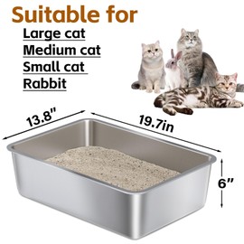 Nyutu Stainless Steel Litter Box Large, Metal Cat Litter Box 6" High Sided, Metal Litterbox, Easy Clean Non Stick No Smell,Cats Litterbox Toilet Pet Supplies for Indoor Kitty, Kitten, Rabbit, Puppy