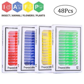 Pack of 48 Microscope Slides Biological, Microscope Sample Film, Children's Microscope Slides, Children's Biological Slides for Laboratory Biology and Science Studies