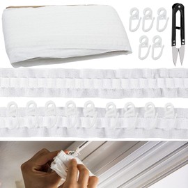 LBING Curtain Tape Ruffle Tape 30 m x 2.5 cm with 60 Pieces Curtain Hooks Ruffle Tape Curtains for Making Furnishings such as Curtains, Hanging Towels