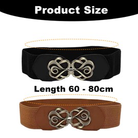 2 Pieces Women's Elastic Belt Stretchy Wide Belt Dress Bodysuit Shirt Fashion Vintage Belts Black and Brown