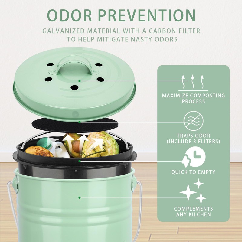 Vipush Kitchen Countertop Compost Bin with lid – Small, Includes