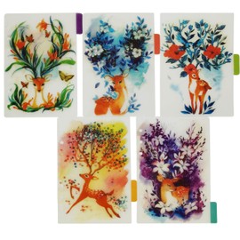 Index Tabs for A5/A6 6-Holes Cover Round Ring View Binder File Folder Loose Leaf Sheet Protectors Binder Cover Protector (Green Deer, A5/21cm*14.5cm)