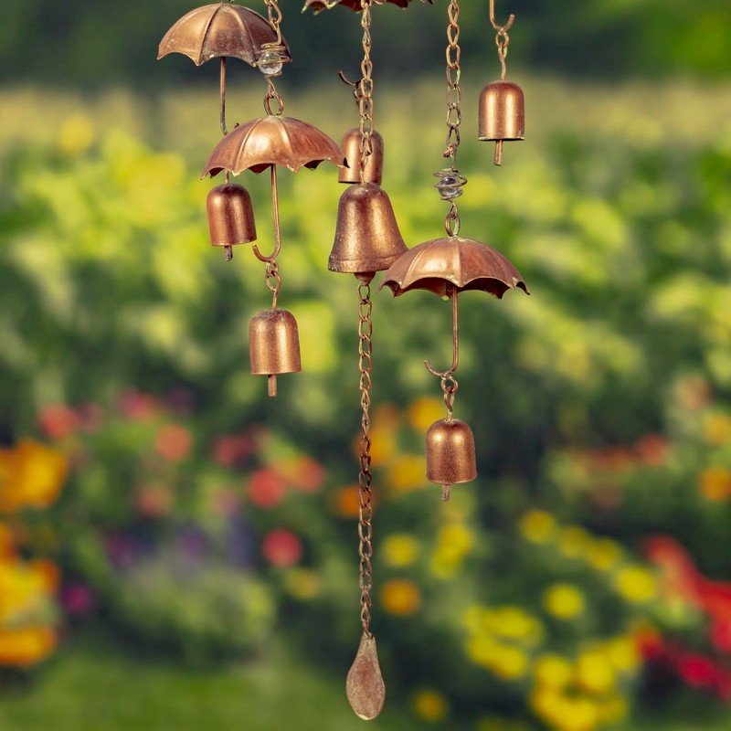 39.75" Long Antique Copper Umbrella Wind Chime with Glass Marbles
