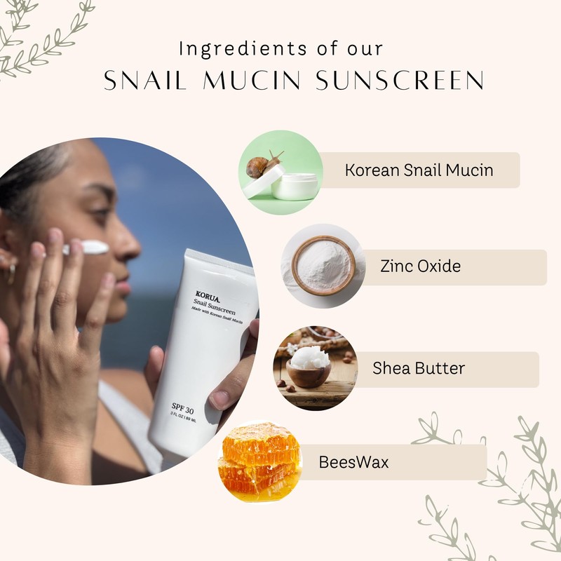 Korua Snail Mucin Sunscreen SPF 30 Made with Korean Snail