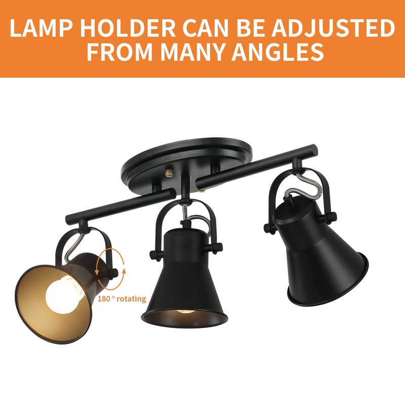 KEESFU 3-Light Track Lighting Kit,Black Semi Flush Mount Ceiling Light