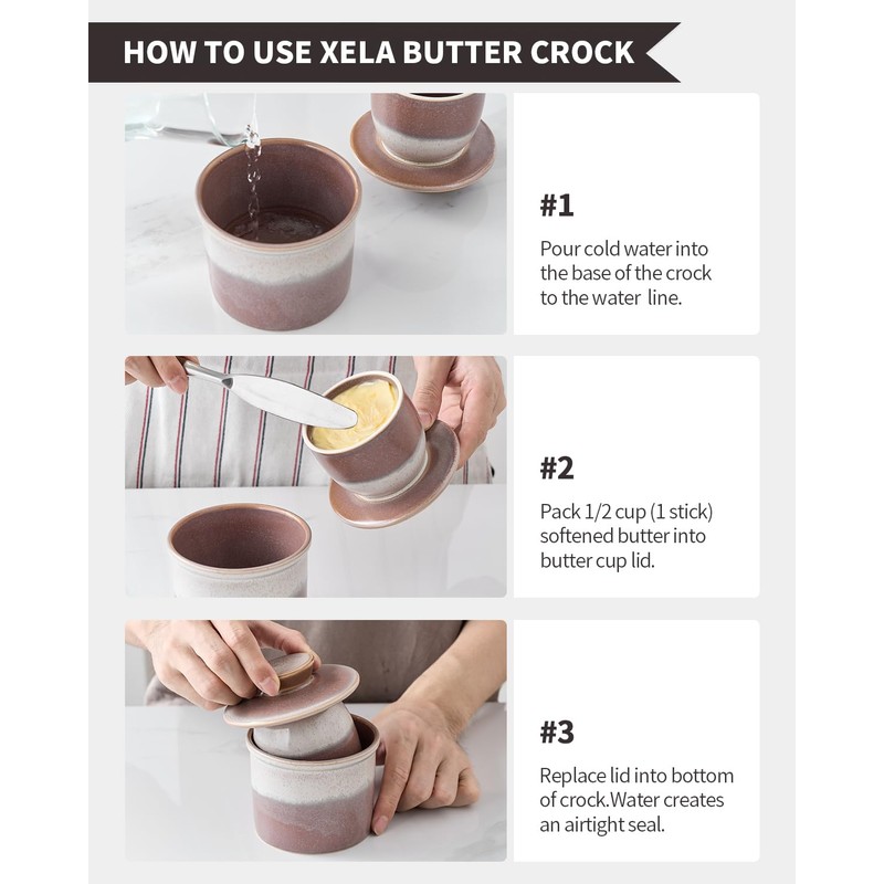 XELA Ceramic Butter Crock, The Original Reactive Two-Colour Glaze, Butter