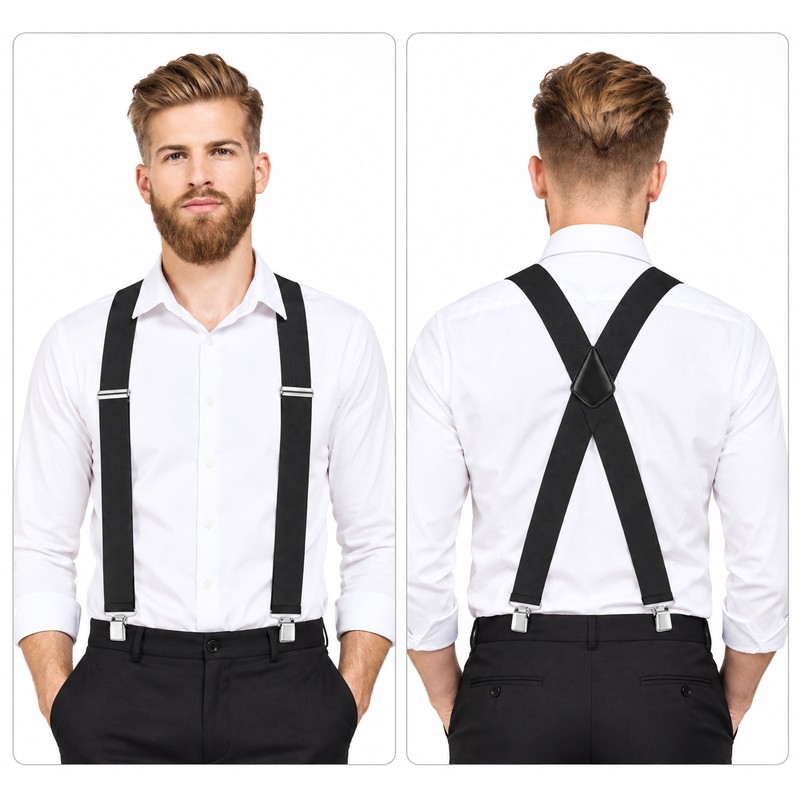 Men’s Adjustable Work Suspenders – 2-Inch Wide Elastic Straps with