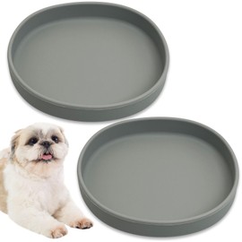 BNOSDM Silicone Dog Food Plate Shallow Dog Bowl Flat Cat Dish 2 Pack Small Puppy Plates for Small Dogs and Cats Whisker Fatigue Pet Feeding Bowls for Dry and Wet Food (Light Brown)
