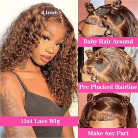 Sungirl Ombre Bob Wig Human Hair 12 Inch 13x4 Deep Wave Curly Lace Front Wigs For Women 4/27 highlight lace front wigs human hair Glueless Short Bob Wig Pre Plucked with Baby Hair