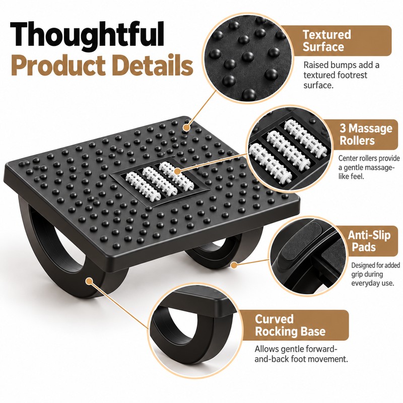 Ergonomic Rocking Footrest for Under Desk Use – Textured Massage