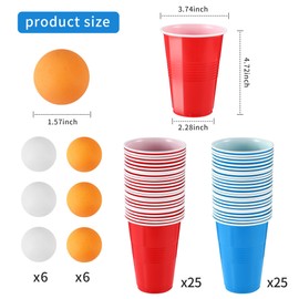 BUCOMTU Cup Set, Cups Party Cups Contains 50 Cups (16 oz) and 12 Table Tennis Balls, Reusable Cups, Perfect for Party Parties, Birthdays, Weddings, Camping