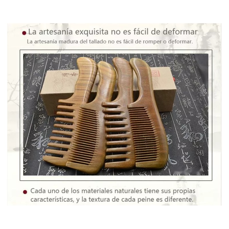Iwansol Peine Antifrizz De Madera De Sándalo Verdepeine Antiestático