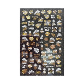 Autumn Palm Maple Leaf Banana Beach Flamingo Fish Self Adhesive 3D Nail Stickers F654 Laser Gold White Nail Wraps Stickers Manicure Supplies for Women Nails Full Long Lasting Easy Apply and Remove