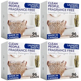The Clean People Laundry Detergent Sheets - Hypoallergenic Laundry Soap - Ultra Concentrated, Recyclable Packaging, Stain Fighting - Fragrance Free, 384 Pack